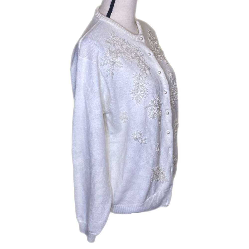 Alfred Dunner Womens Long Sleeve Cream Embellished Cardigan Sweater Size M - Picture 5 of 9